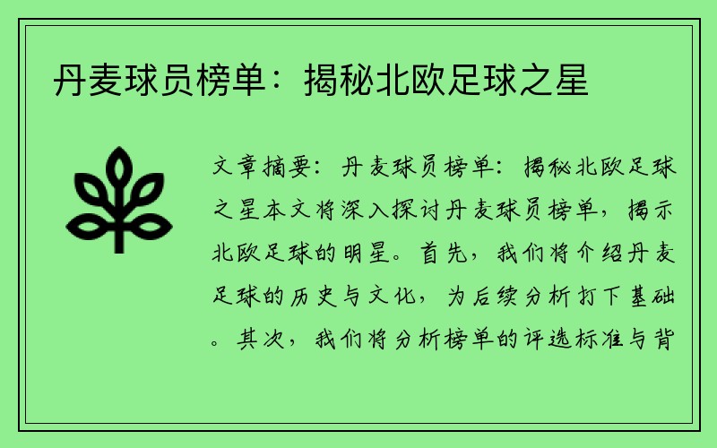 丹麦球员榜单：揭秘北欧足球之星